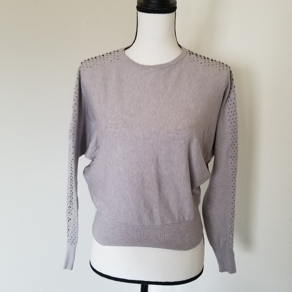 Carmen Marc Valvo Rhinestone Sleeved Sweater Shirt - Picture 2 of 6